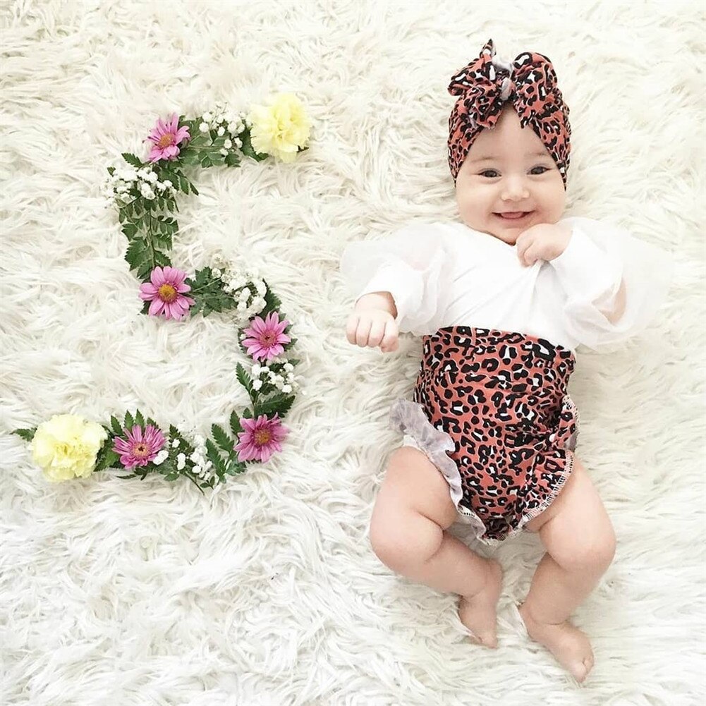 2 stk sett baby jenter 0-18m leopardshorts bomull spedbarn barn volanger korte bukser sommerklær sett