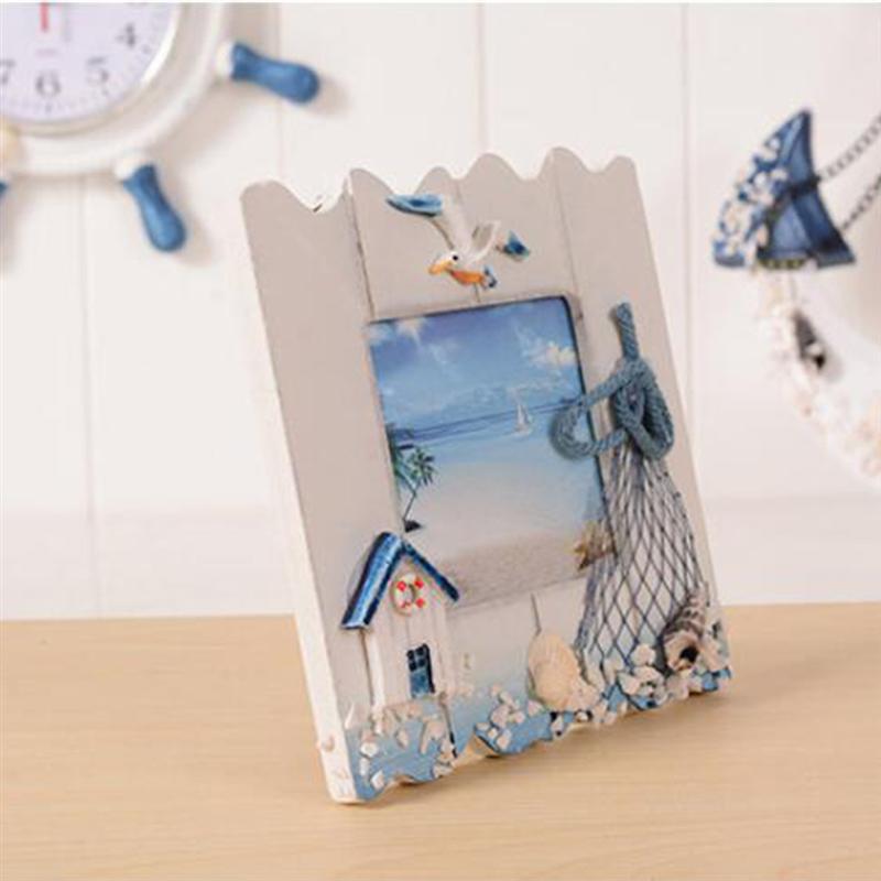 Modern DIY Wooden Photo Frames Sea Mediterranean Style Wall Hanging Door Picture Frames Home Decor Accessories (Random Pattern)