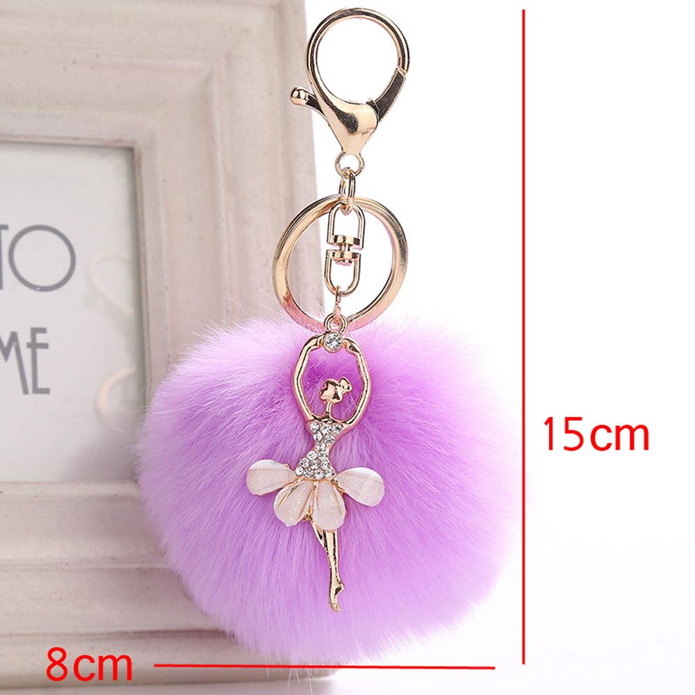 Cute Faux Rabbit Fur Key Ring Fluffy Ballet Girl Car Keychain Key Chain Women Bag Keys Accessories