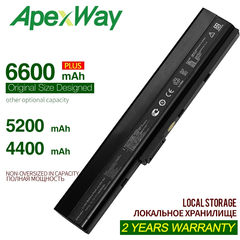 ApexWay 11,1 v batería de portátil para Asus k52f A42-K52 A31-K52 X52JE X52JG X52JK X52N X52F X52J X52JB X52JC A32-K52 a41-k52