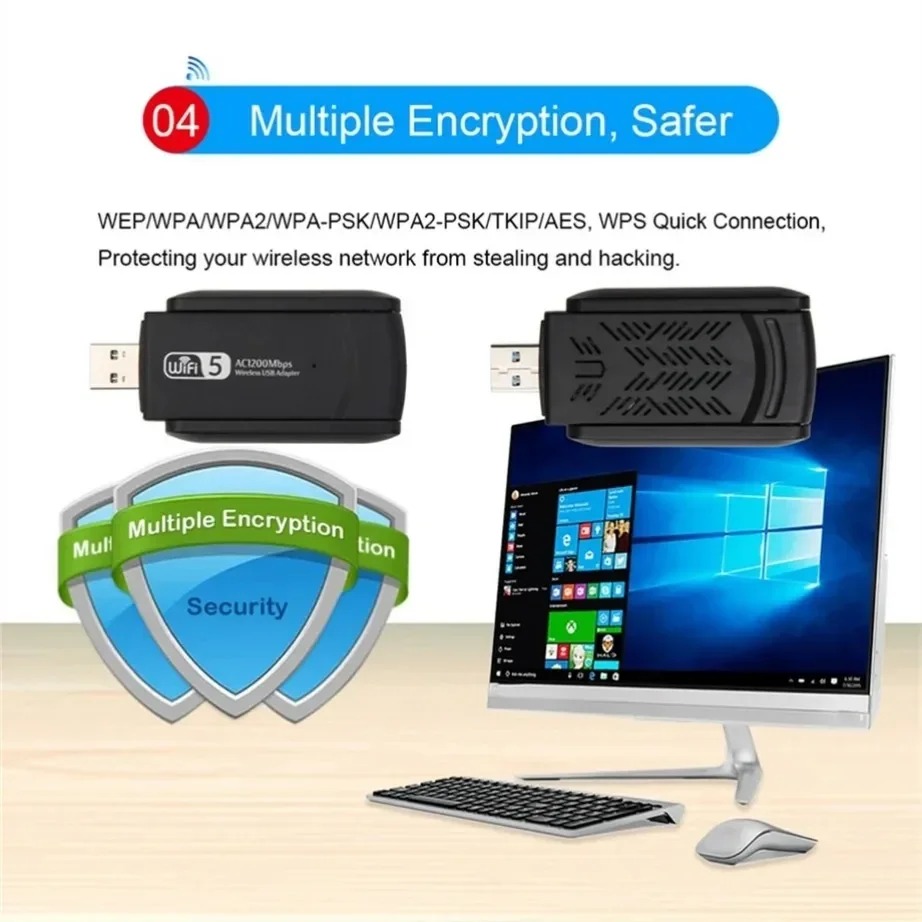 1200Mbps Wireless USB Wifi Adapter Dual Band 5GHz 2.4Ghz 802.11AC RTL8812BU Wifi Antenna Dongle Network Card For Laptop Desktop