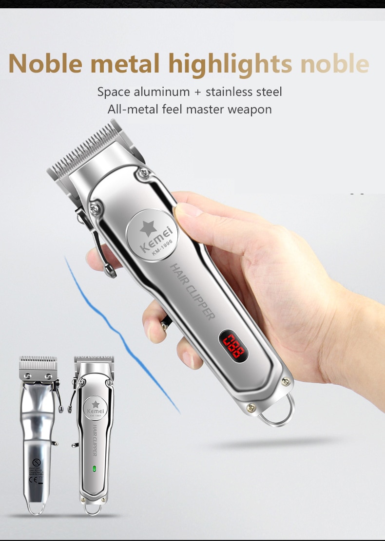 Kemei KM-1996 Professionele Kapper Tool Retro Olie Hoofd Elektrische Clipper Full Metal Body High Power Elektrische Push Haar Trimmers