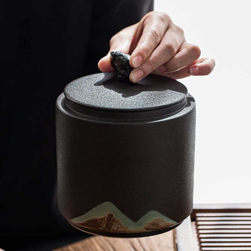 Chinese Ceramic Tea Pot Sealed Ceramic Storage Pot Household Black Tea Storage Tank Household Stoneware Tea Pot Decoration