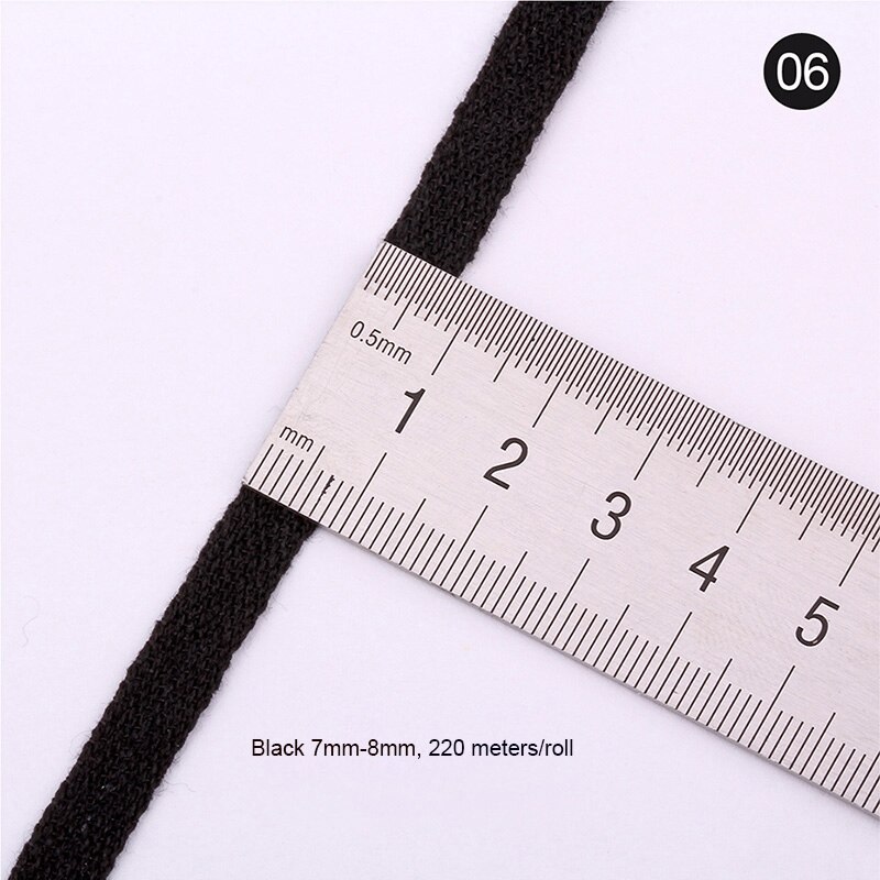 5Mm/7Mm Breedte Katoen Lint Tape 220/280/300 Meter Spanband Kledingstuk Naaien Accessoires Wit/beige/Zwart Voor Zak Kleding: 7 8mm black 220meter