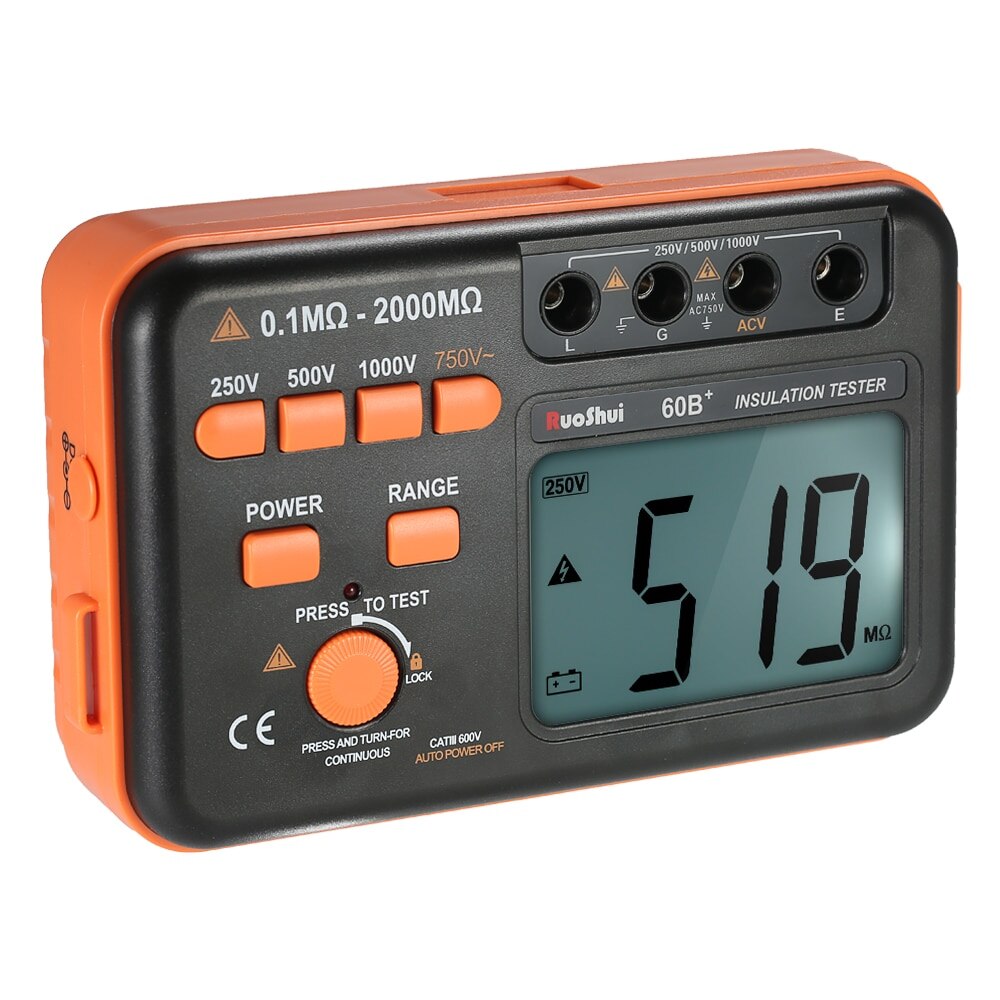 Ruoshui 60b+ 1000v isolationsmodstand meter høj percision megger lcd jord jord tester megohmmeter voltmeter baggrundsbelysning