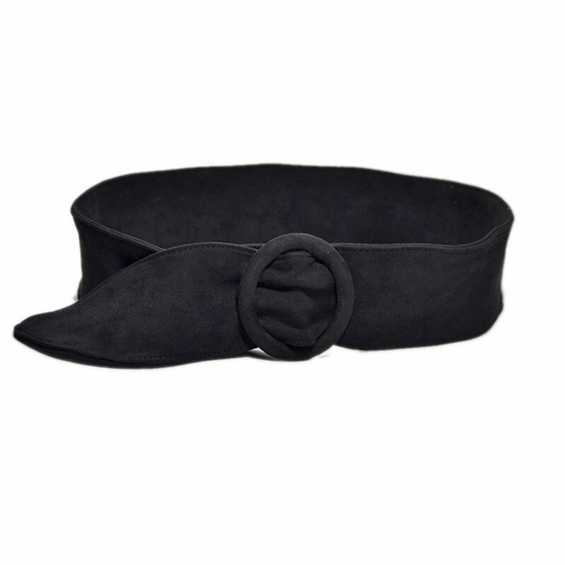 Lange fluwelen riem suède jurk riemen dames cirkelknoop zwarte tailleband roodbruine versierde jas trui riem taille zeehond vloed: Zwart