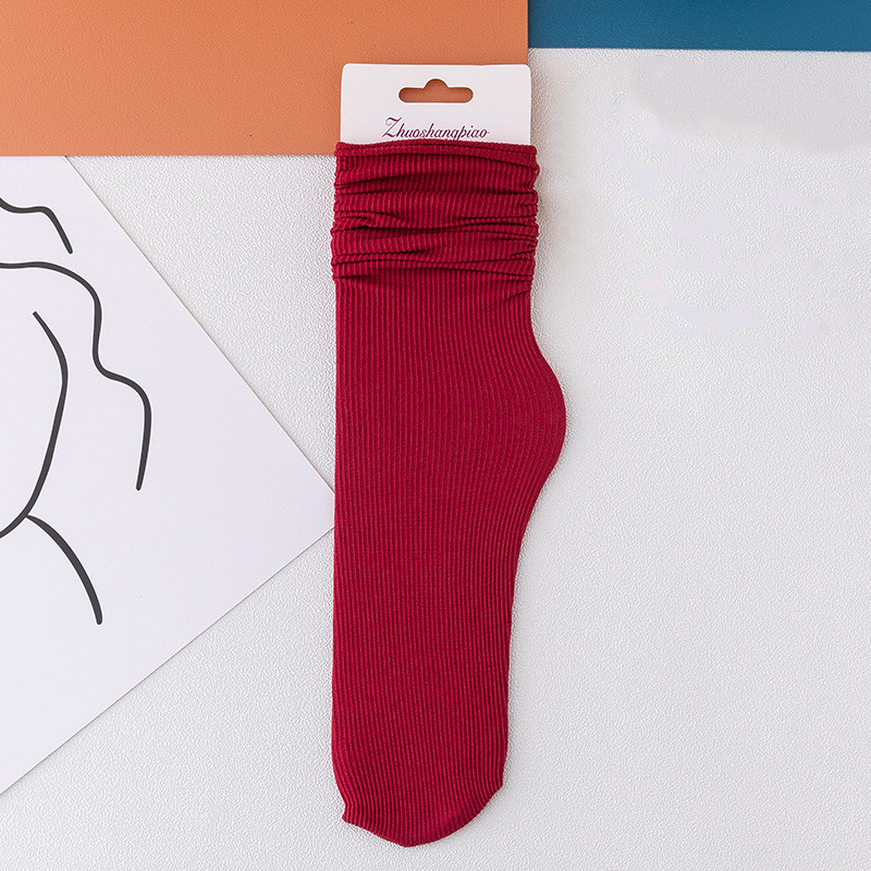 Multicolor Solid Color Ice Silk Velvet Mid Tube Socks Women Summer Soft Thin Rolled Edge Crew Socks Japanese Casual Long Socks