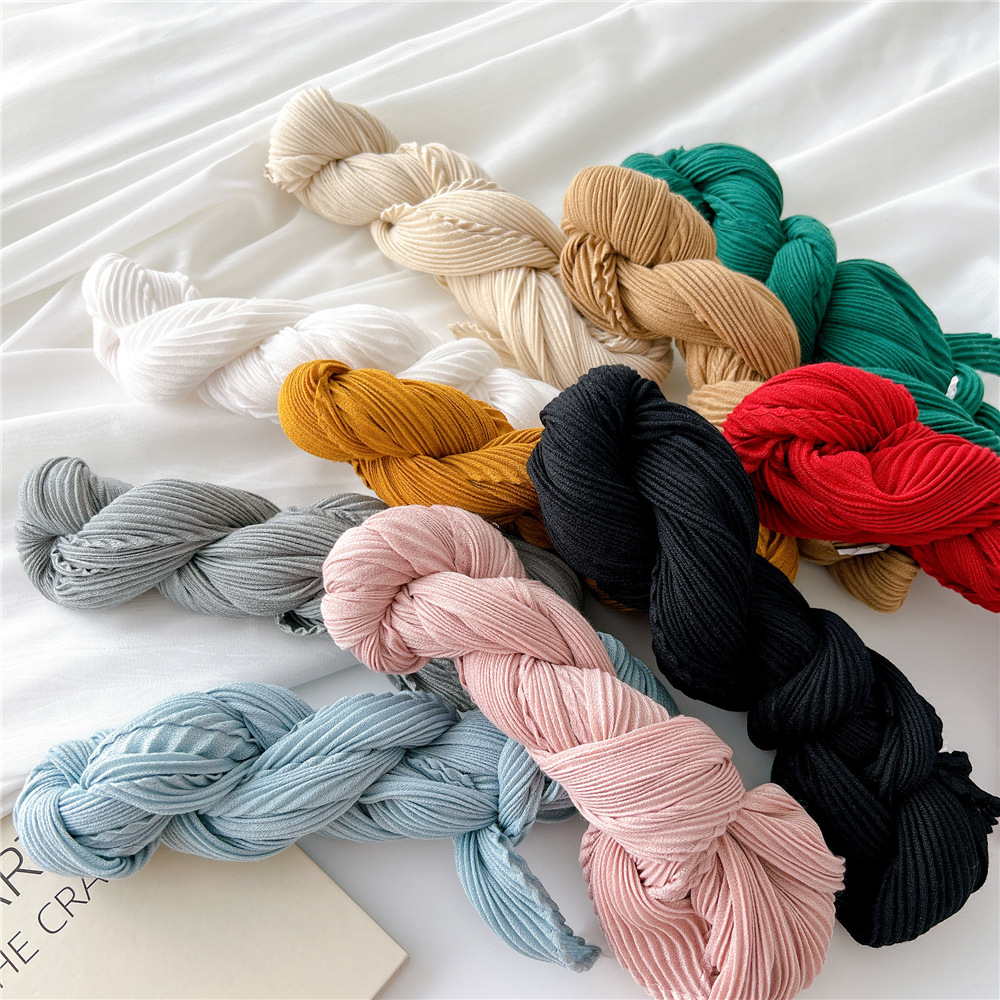 Lenços Bandana Grandes para Mulheres, Rugas Hijab, Xales Quadrados, Envoltórios, Lenços Macios de Pescoço de Algodão, Monocromáticos, 90cm