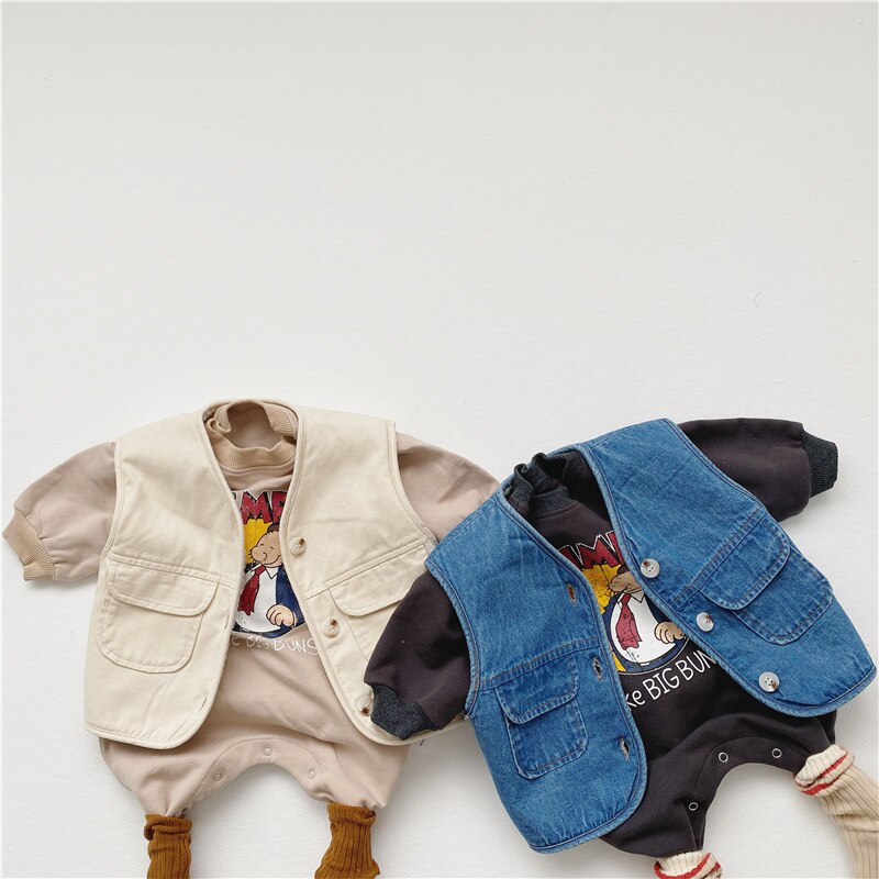 Winter Kinderkleding Baby Denim Dragen Jongens En Meisjes Plus Fluwelen Dikke Mouwloos Vest Baby Winter Warm Vest