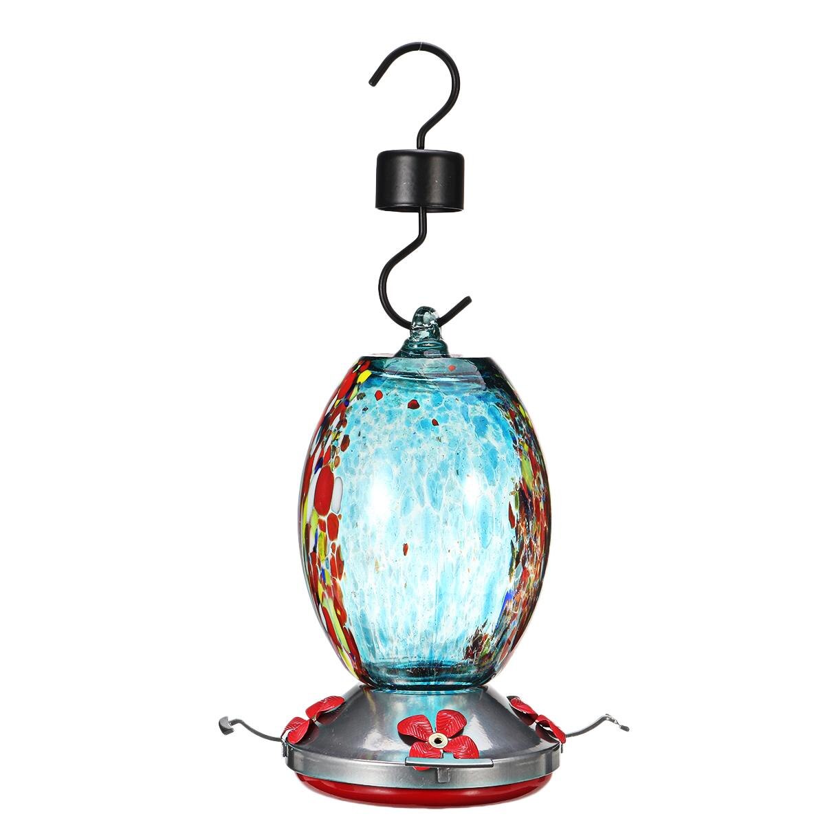 Bird Feeder Hummingbird Feeder Bird Perch For Outdoors Patio Hand Blown Glass Hummingbird Feeder: Blue