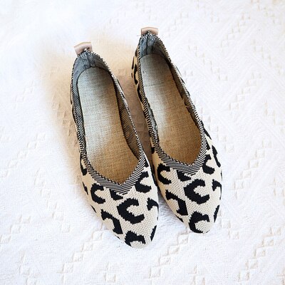 Spring Women Flat Shoes Leopard Print Women Shoes Casual Single Shoes Ballerina Shallow Mouth Shoes Summer Fly woven shoes: Beige / 5