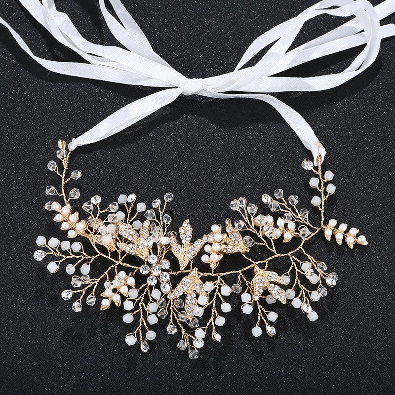 Accesorios creativos para tocado de novia flores de hoja hecho a mano: Dorado
