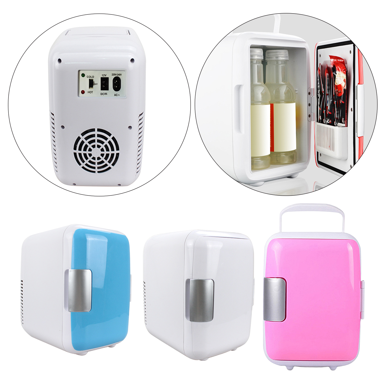 Portable Mini 4L Car Fridge Cooler Warmer Low Noise Compact Fruit Beer AC/DC for Office Camping Travel