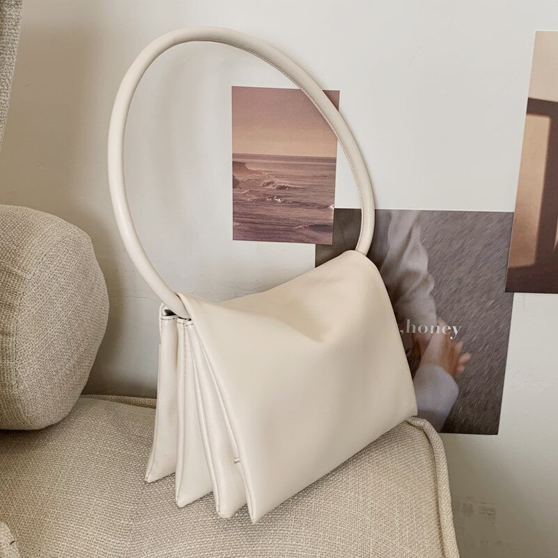 Candy Colors Armpit Shoulder Bags for Women Solid Color Soft Pu Leather Women's Handbag Travel Tote: White