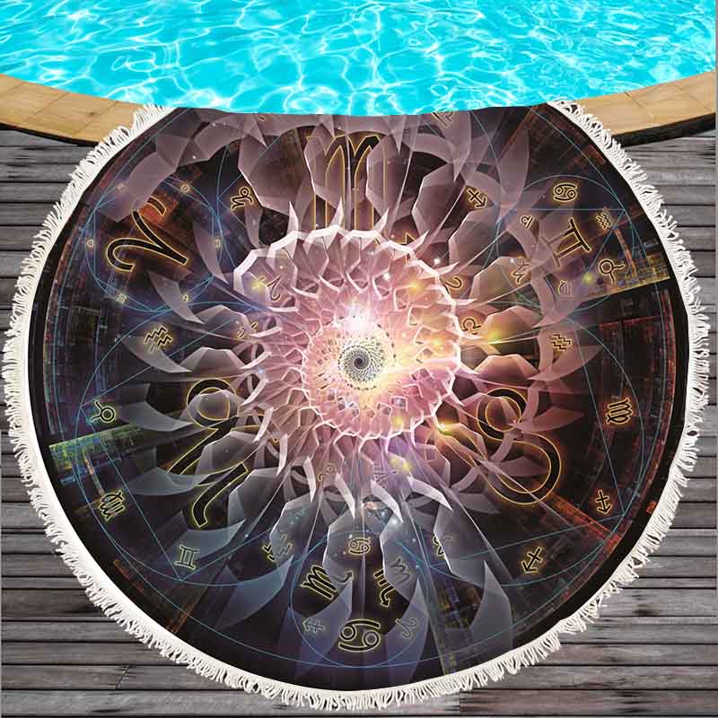 Serviette de plage ronde grande taille | Serviette de plage en coton géométrique imprimé, serviette de plage avec glands, Style bohème, cm été: MULTI