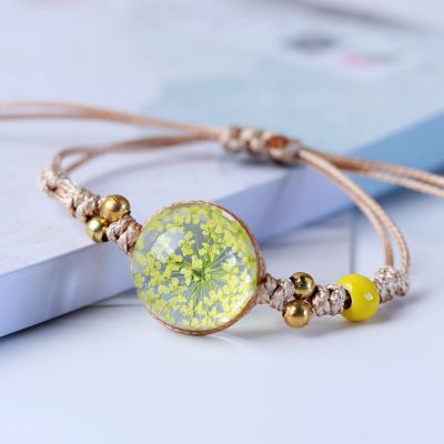 Flor seca romántica japonesa y coreana, cristal transparente, cerámica, cuerda de nailon anudada, pulsera de mujer, símbolo de la feliz: 4