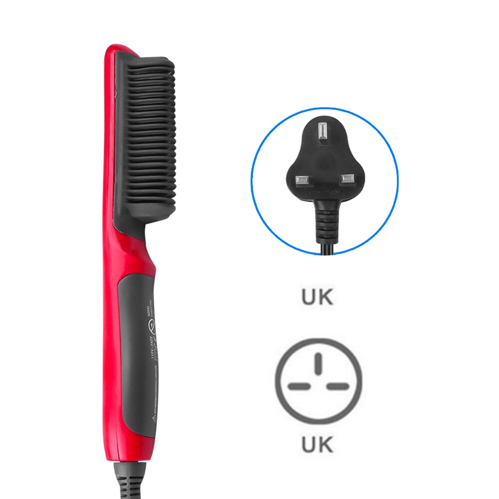 Alisador de barba de cerámica para hombres, cepillo de pelo multifuncional, plancha rizadora, peine de alisado rápido, estilizador de pelo 8: UK without box