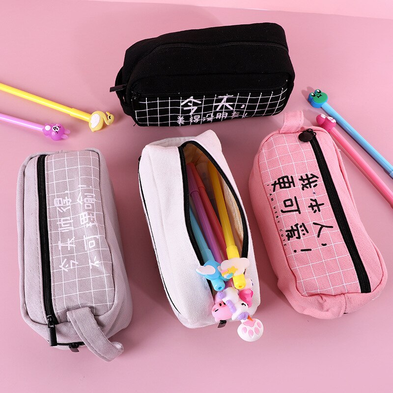 Large Capacity Canvas Pencil Cases Cute Kawaii Bear Pencil Box Big Pen Case For Girls Korean Stationery Office School Supplies