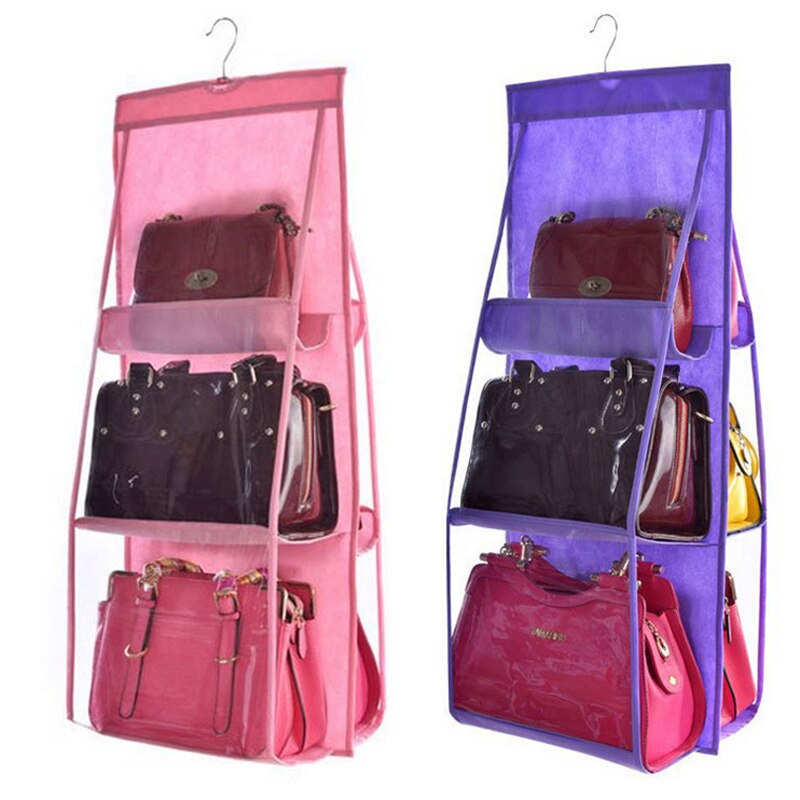 6 Pocket Hanging Bag Organizer Wardrobe Transparent Storage Bag for Handbag Closet Shoes Organizer Door Wall Clear Sundry Pouch