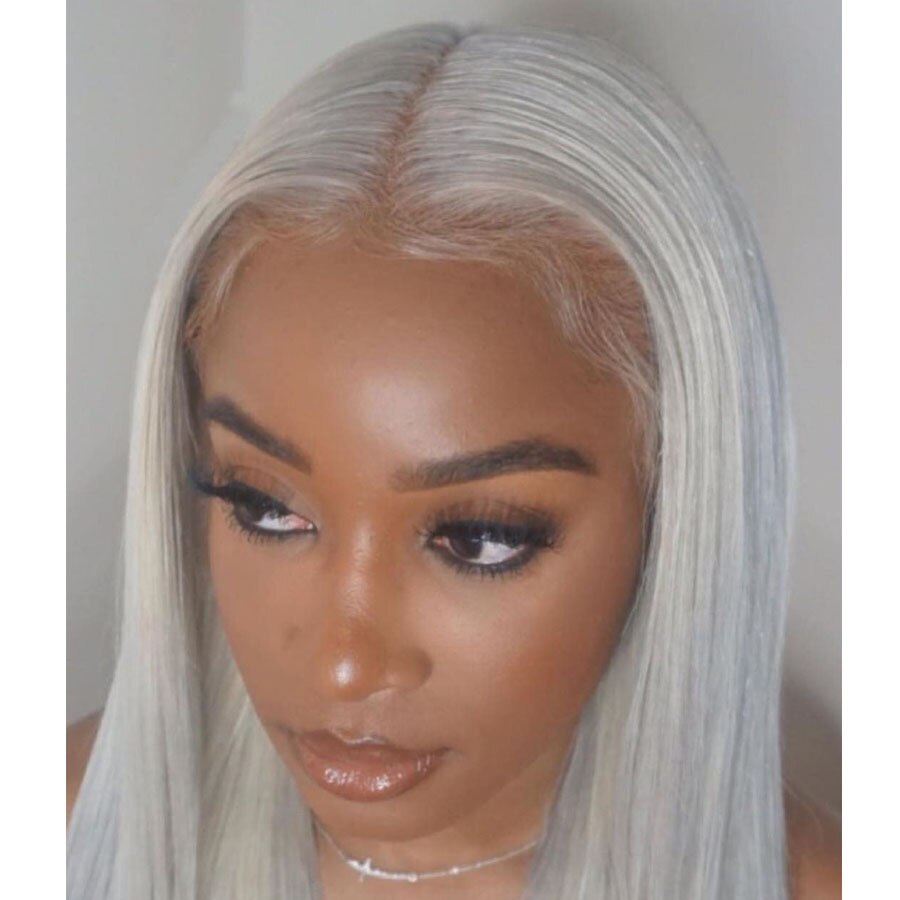 Straight Synthetic Lace Front Wig For Women Platinum Ash Grey Long Hair Heat Resistant Fiber Synthetic Wig Natural Hairline