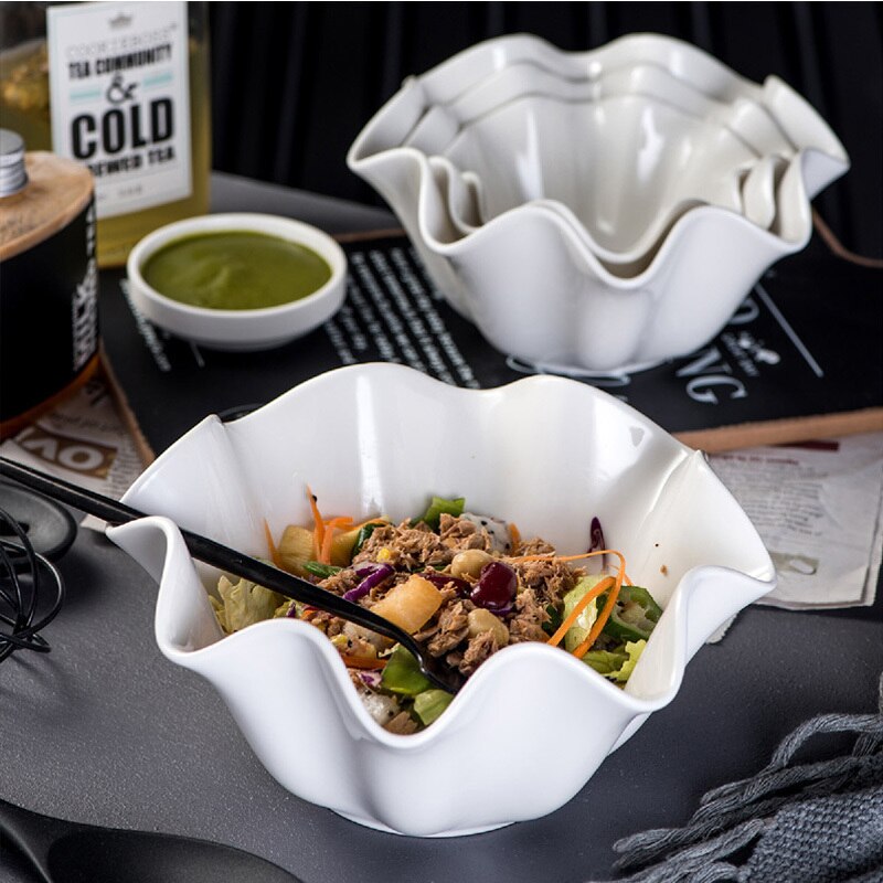 Plato de cerámica blanco puro para ensalada de frutas, cuencos de sopa, cuenco de fideos, plato de sabor, plato de pastel, cuencos de postre, plato de cena prensado, utensilios para hornear