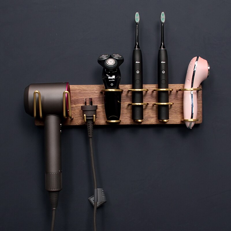 Föhnrek van massief hout, wandtoilet, niet-geperforeerd luchtkanaalrek, opbergbeugel voor baardmes