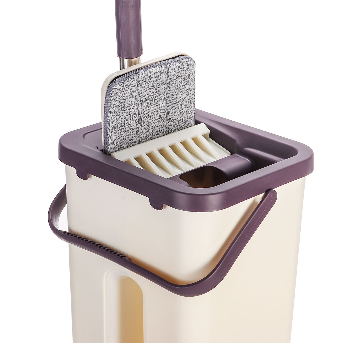 Flat Squeeze Mop and Bucket Hand Free Wringing Floor Cleaning Lazy Mop Wet Dry Usage with Microfiber Mop Pads