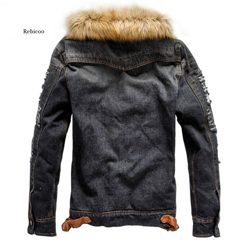 Fur Collar Men Denim Jacket Winter Thick Denim Jacket Retro Jacket Plus Size