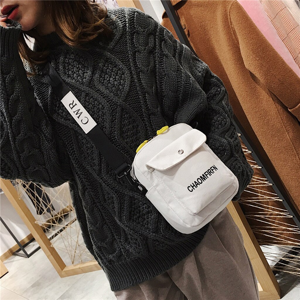 Women's solid color casual letter printing CHAOMFIRFN portable outdoor canvas portable zipper shoulder diagonal package