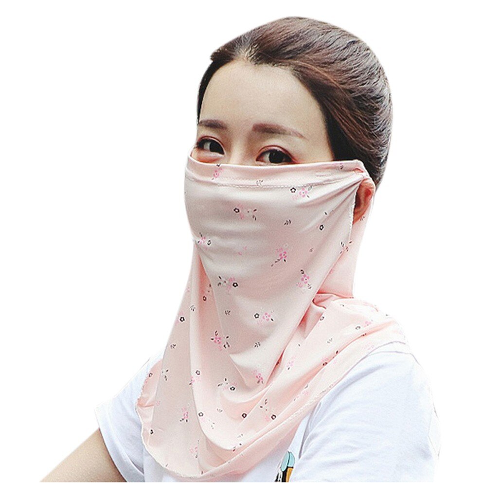 Novedad de verano de máscara cortaviento bufanda de las mujeres pantalla solar Casual cuello bufanda máscara impresión delgada pañuelos envoltura al aire libre suave chales: Orange