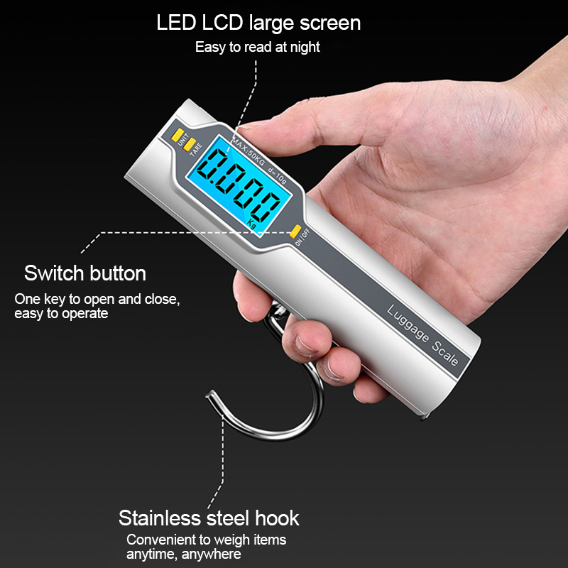 Digital Luggage Scale Portable Electronic Scale with Tape Measure Weight Balance Suitcase Travel Hanging Steelyard Hook Scale