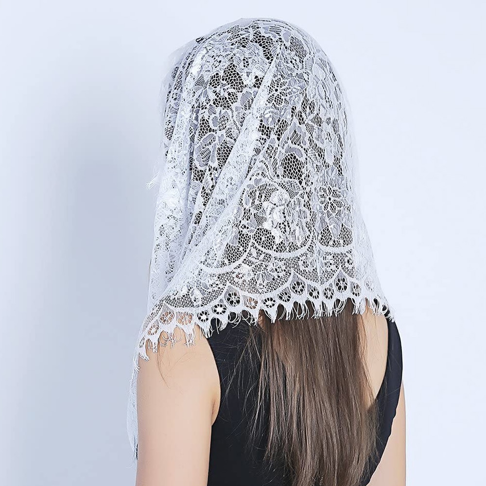 Foulard infini en dentelle pour femmes, style catholique, voile d&#39;église, couverture de tête, Latin messe, châle de mariée, noir