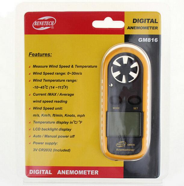 Mini Digitale Wind Speed Meter GM816 Pocket Windmeters Wind Gauge Meter 30 M/s (65MPH)