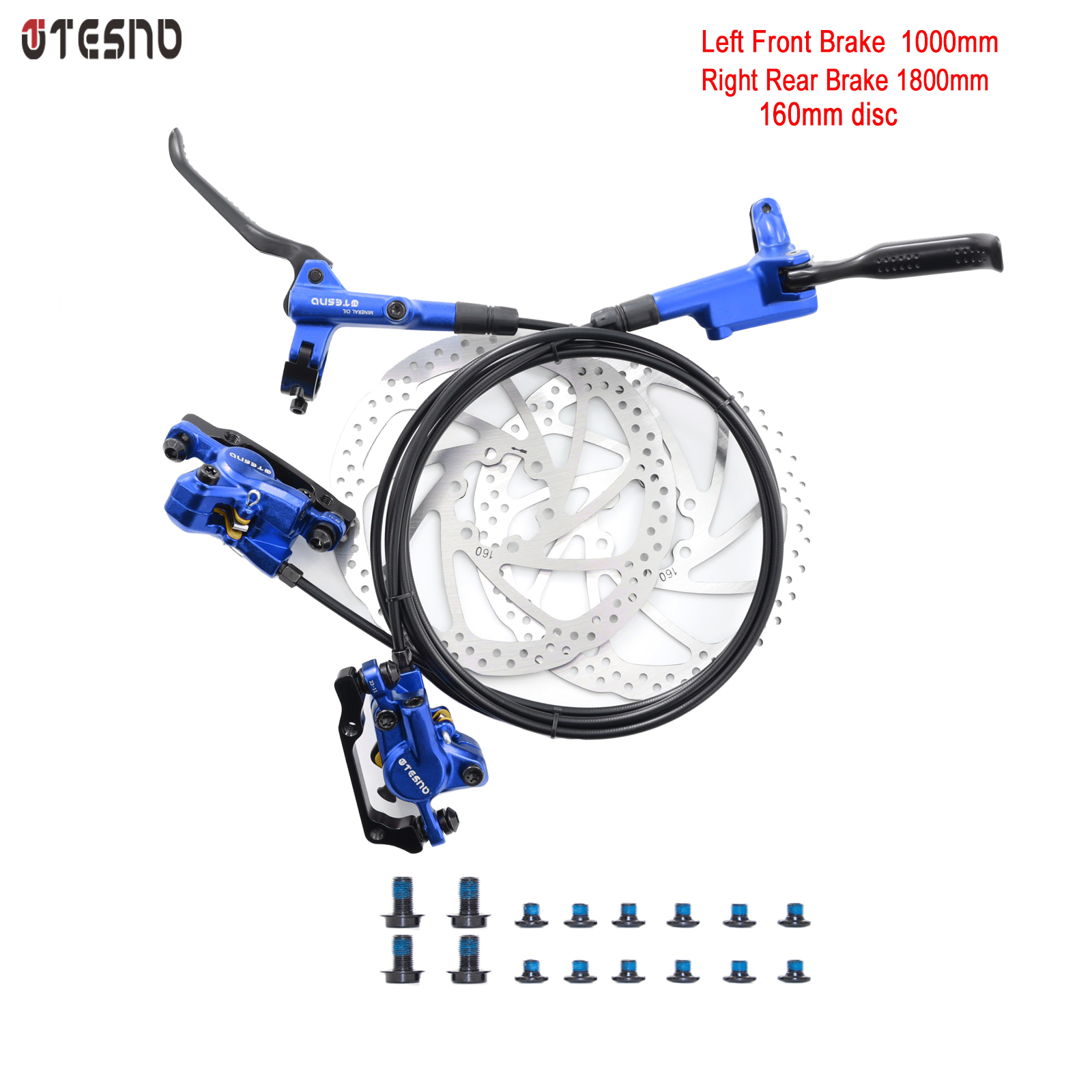 TESNO-freno de disco hidráulico para bicicleta de montaña, piezas de 2 pistones, accesorios de bicicleta, pinza de Rotor de 160mm, juego de frenos de aceite delanteros y traseros de 1000mm y 1800mm