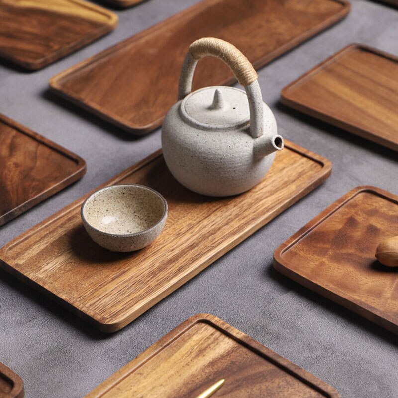 Musowood Acacia Rectangle Wooden Tea Tray Serving Table Plate Snacks Food Storage Dish for Hotel Home Serving Tray