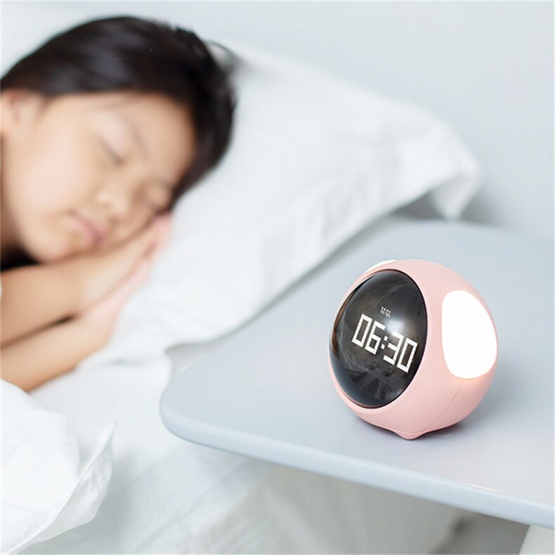 Kids Alarm Clock Cute Pixel Expression Clock Led Night Light Electronic Digital Wake Up Snooze Voice Control Table Clock