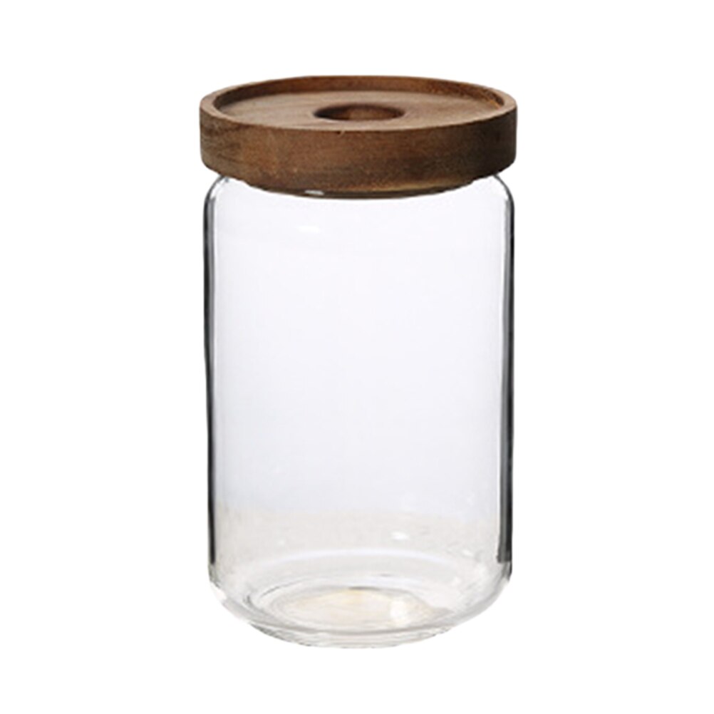 Snoeppot met houten deksel, hoge borosilicaatglas, transparante opslagtank, duurzame voedselcontainer voor kruiden, snoepgoed: 750ml 9 x 15.5cm