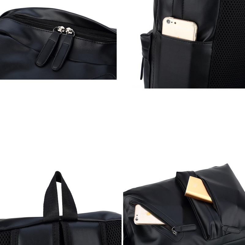 Mochila informal de piel sintética de gran capacidad para hombre, bolsos de hombro escolares de viaje con doble cremallera a la , Mochila pequeña de cuero sintético Vintage