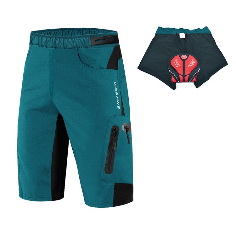 Wosawe motorcykel cykelshorts med gelpude, der ikke kan fjernes, cykelundertøj cykel downhill shorts løse udendørs cykelshorts: Blå / L