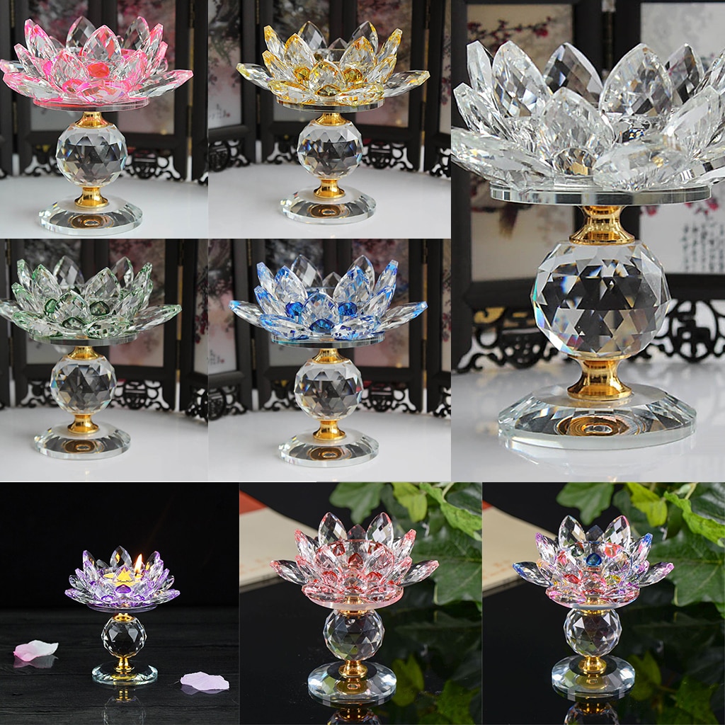 Krystal buddhistisk lotus stor fyrfadslysestage lysestager smør lys lampe base