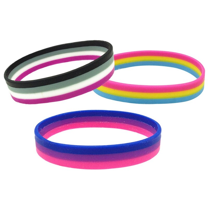 1pcs Pride Rainbow Pansexual Asexual Genderqueer Bisexual Silicone Rubber Bracelets Gay Lesbian Wristband Jewelry