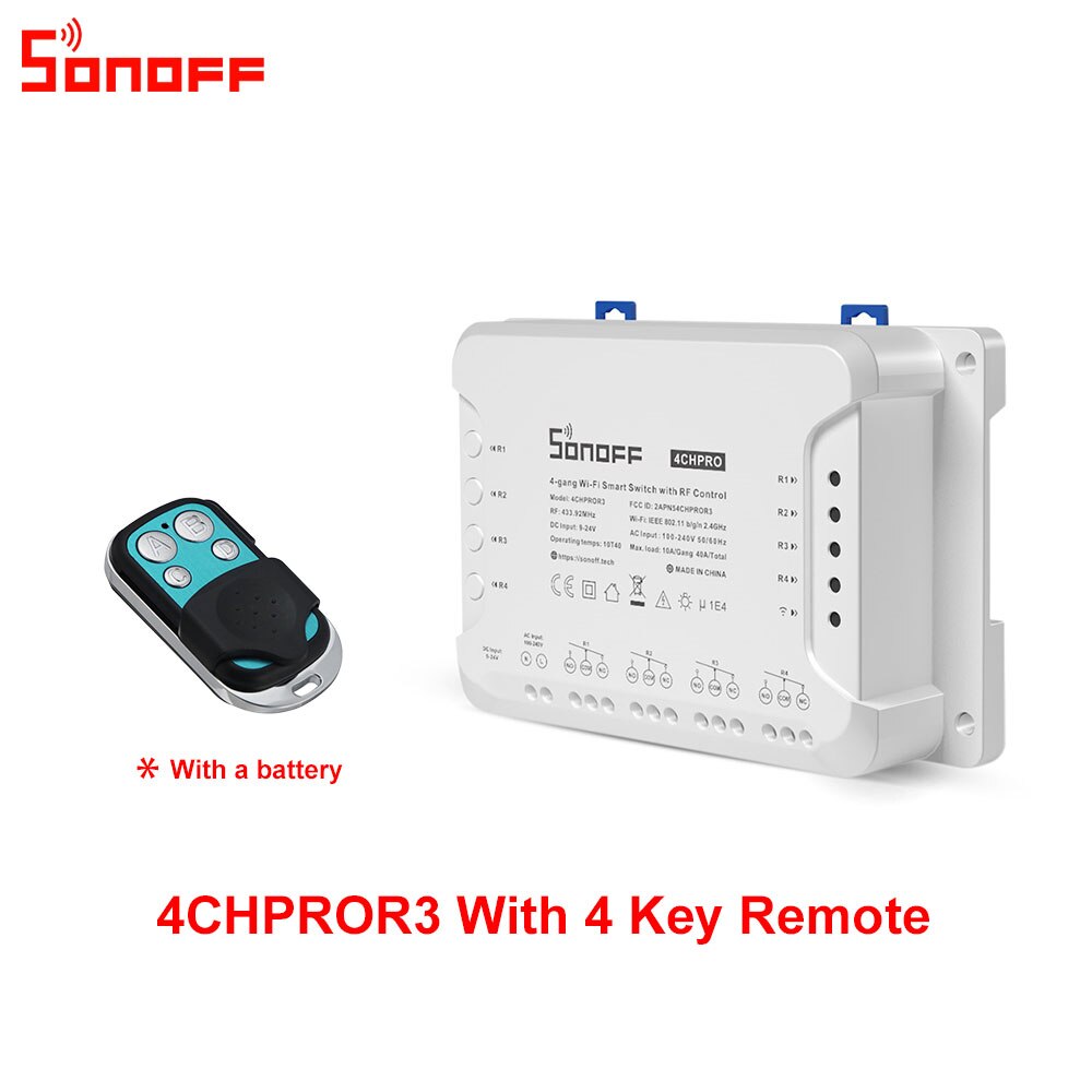 Sonoff 4CH PRO R3 4 Gang 433Mhz RF Smart Switch Interlock Self-Locking Inching Modes Remote Control via eWeLink APP Alexa IFTTT: PROR3 4 Key Remote