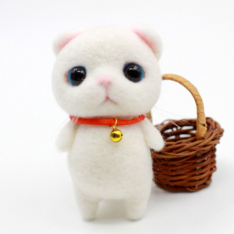 Niewykończony zestaw filcowy śliczna kolekcja zwierząt placki lalka kot wełna filc szturchnięty kite DIY materiały robić filcowania: 5