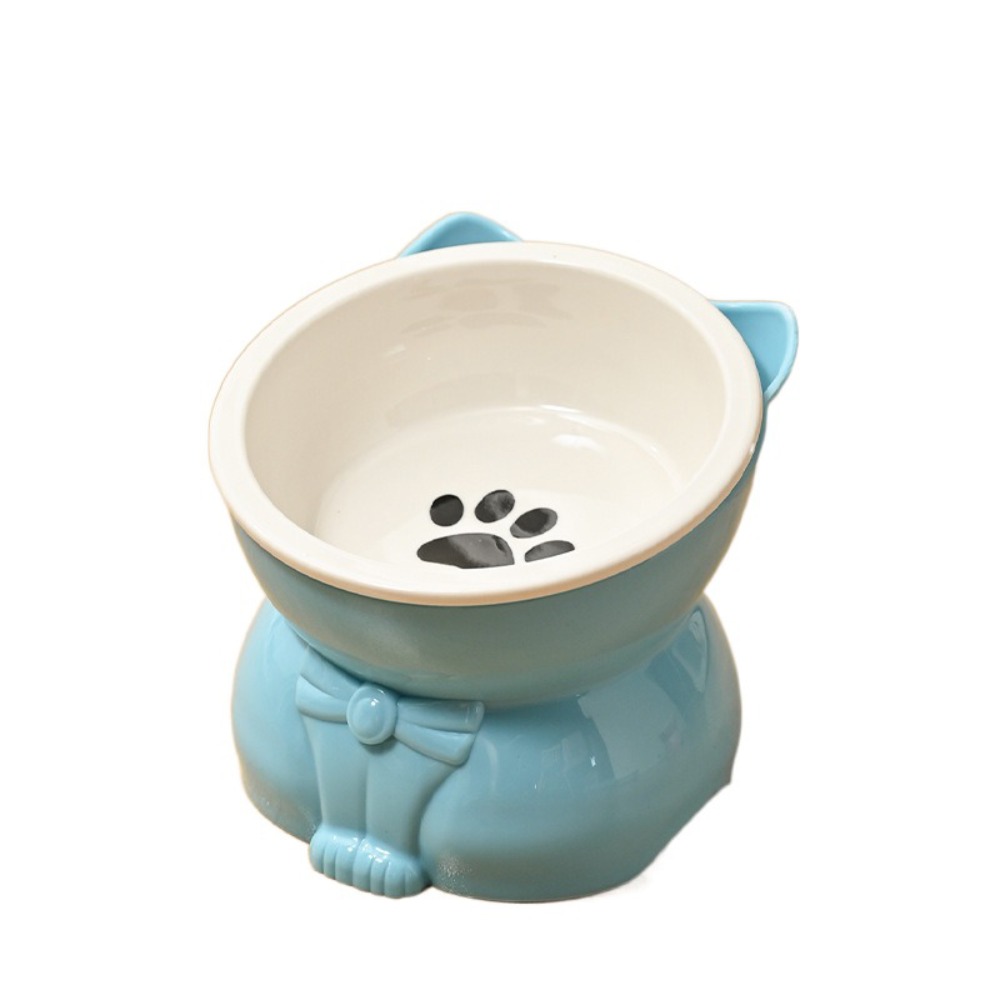 Pet Supplies Ceramic Cat Bowl Cute Pet High Foot Bowl Slanted Mouth Detachable Dog Food Feeding Basin Neck Protection: black