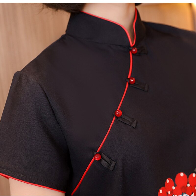 M-XXL Beijing Peking Opera Black Loose Modern Trend Cheongsam Dress for Women Qipao Traditional Chinese Clothes