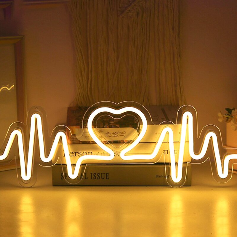Hartslag Neon Sign Licht Led Liefde Logo Lamp Bruiloft Lighing Backplane Bekentenis Kerst Decor Achtergrond Muur Usb Aangedreven