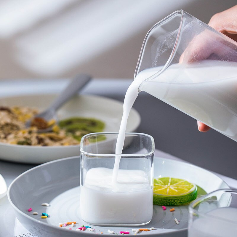 Square Glass Cup Juice Coffee Milk Dispenser Container Kitchen Drinkware High Temperature Resistant Glass