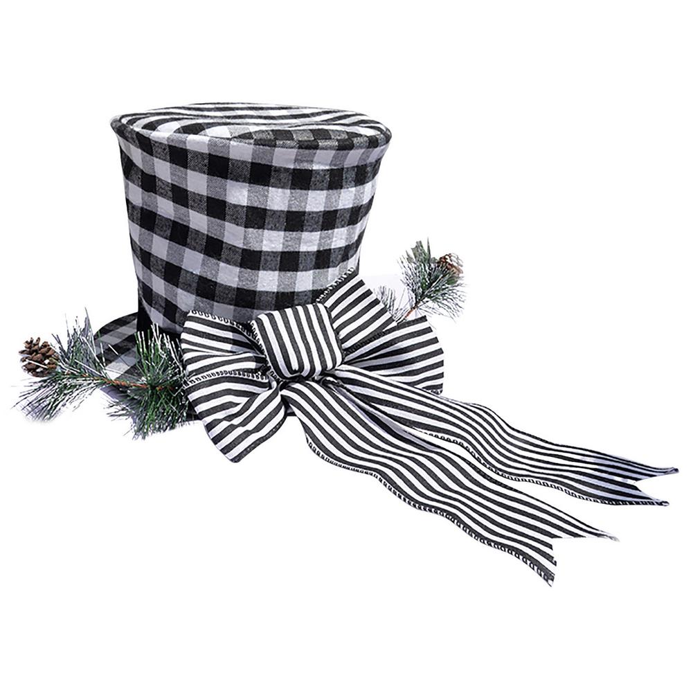 Haut de sapin de noël en forme de bonhomme de neige, nœud décoratif à carreaux noirs, ornements de bureau pour noël, 102x102x79