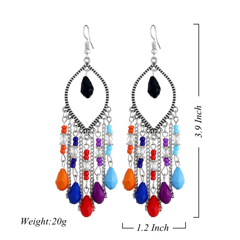 Boho Colorful Resin Beads Tassel Dangle Earrings for Women Long Bohemia Acrylic Earrings Jewelry Accessories