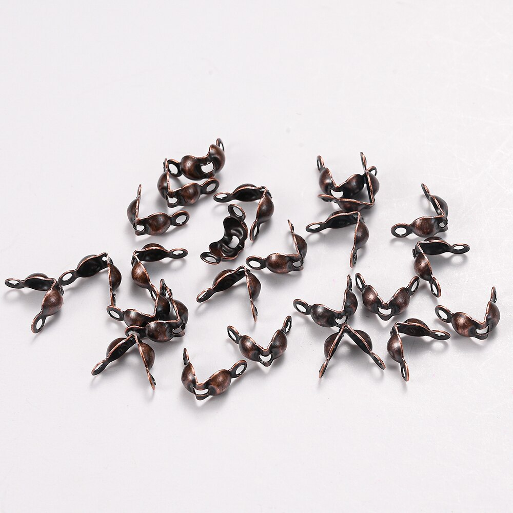 200 Stks/partij Rvs Connector Sluiting Fitting 4*8Mm Ball Chain Calotte End Crimps Kralen Connector Voor Diy sieraden Maken: Red copper
